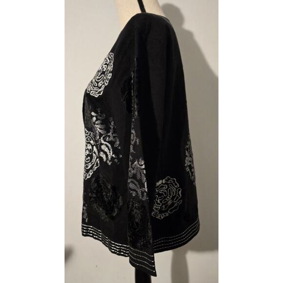 Choices Black Art to Wear Lined Kimono Jacket Silver Velvet Embroidered Dressy M - Picture 7 of 11